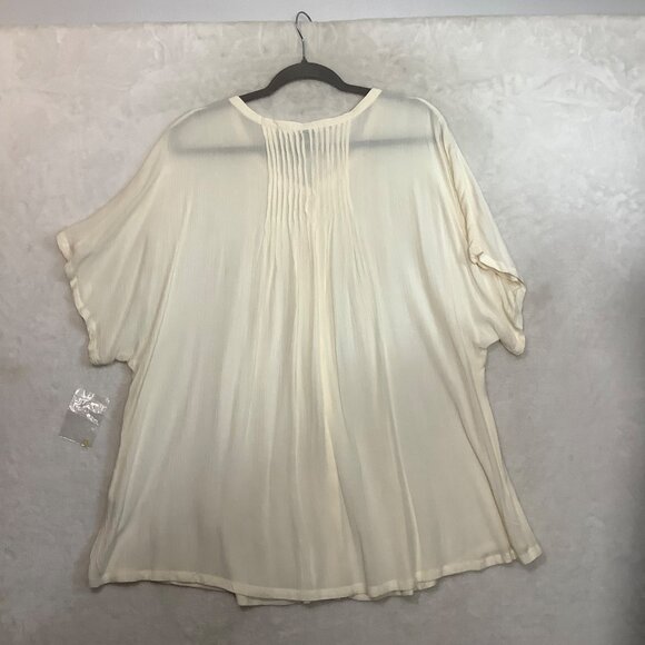 Caffe Marrakesh Pleated Button-Down Blouse Women 3X Ivory Short Sleeve India - Picture 2 of 8